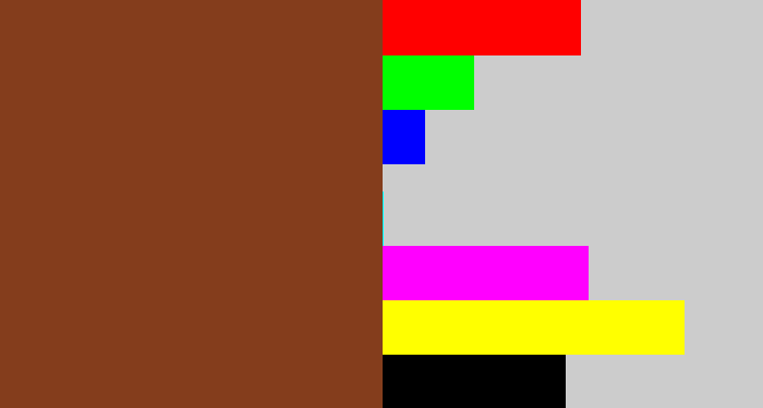 Hex color #843d1c - red brown