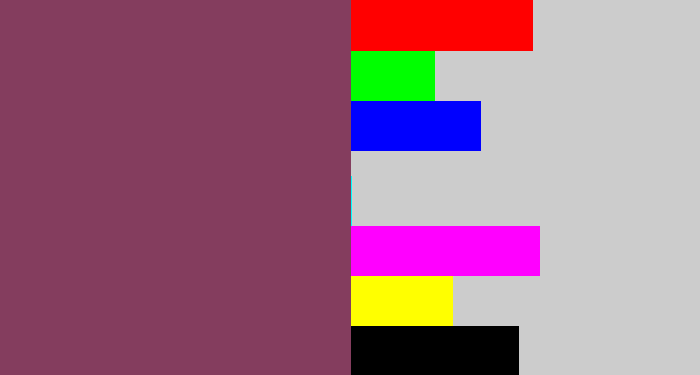 Hex color #843d5e - dark mauve