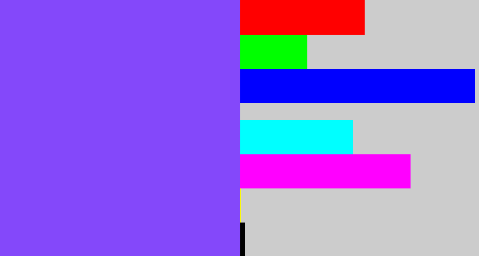 Hex color #8448fa - purpley