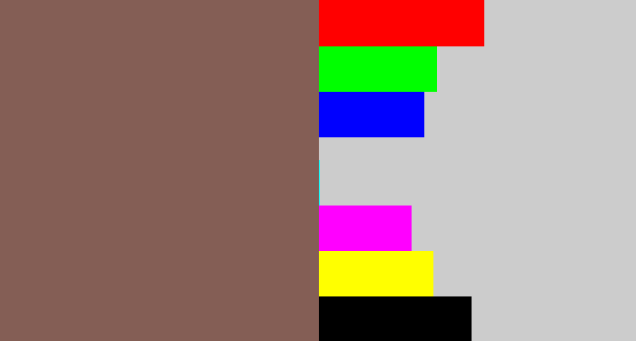 Hex color #845e55 - dark taupe