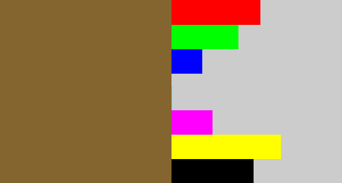 Hex color #84642f - dirt brown