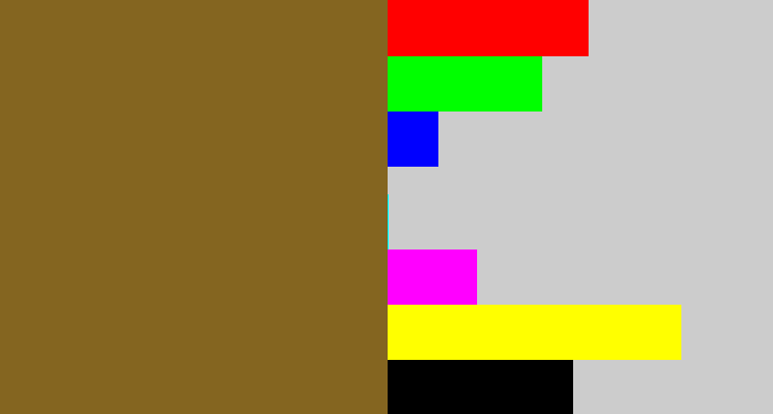 Hex color #846520 - hazel