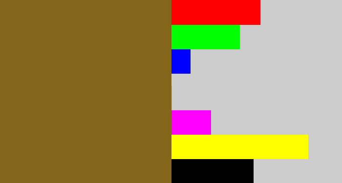 Hex color #84661b - hazel