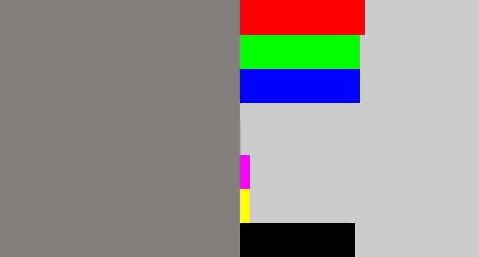 Hex color #847f7f - medium grey
