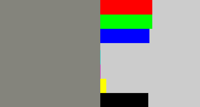 Hex color #84847c - medium grey