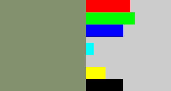 Hex color #84916f - green grey