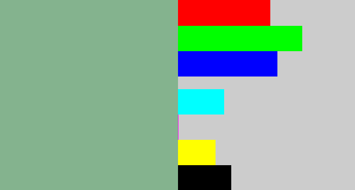 Hex color #84b38e - greenish grey