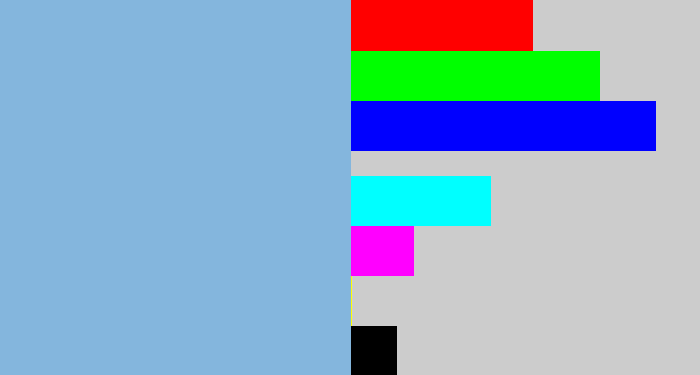 Hex color #84b6dd - light grey blue