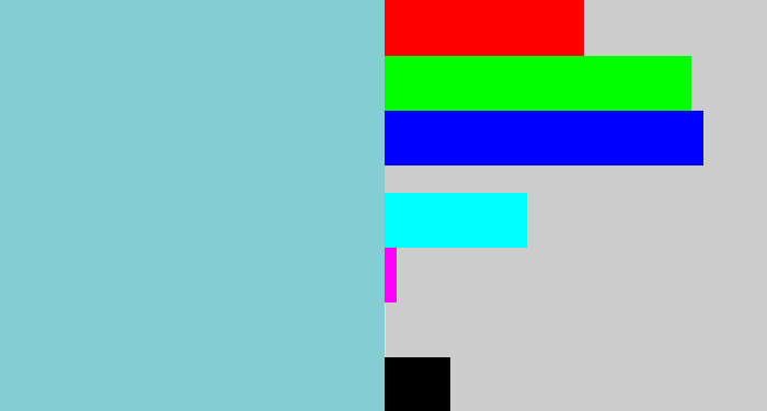 Hex color #84cdd3 - light grey blue