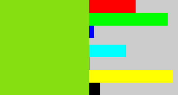 Hex color #84e00e - bright lime