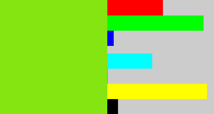 Hex color #84e510 - bright lime