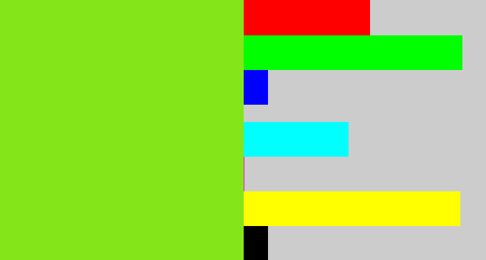 Hex color #84e619 - bright lime
