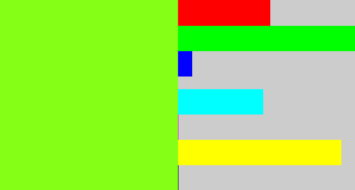Hex color #84ff15 - acid green