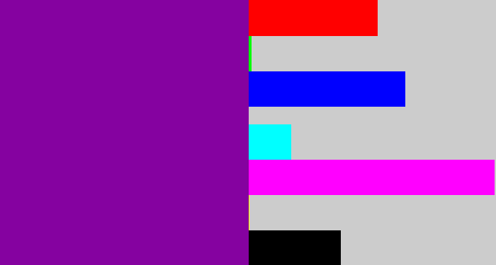 Hex color #8502a0 - barney purple