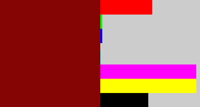 Hex color #850505 - dark red
