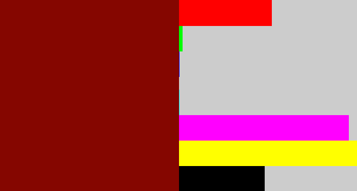 Hex color #850600 - dark red