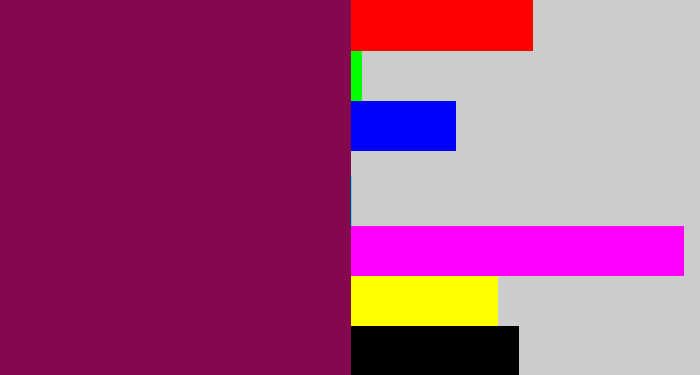 Hex color #85074d - red purple