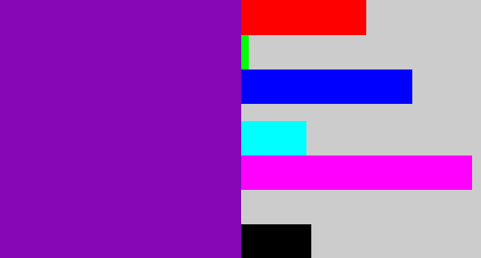 Hex color #8507b6 - purple