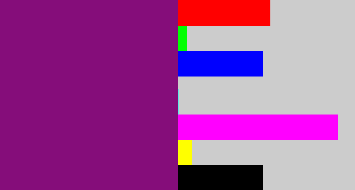 Hex color #850d7a - darkish purple