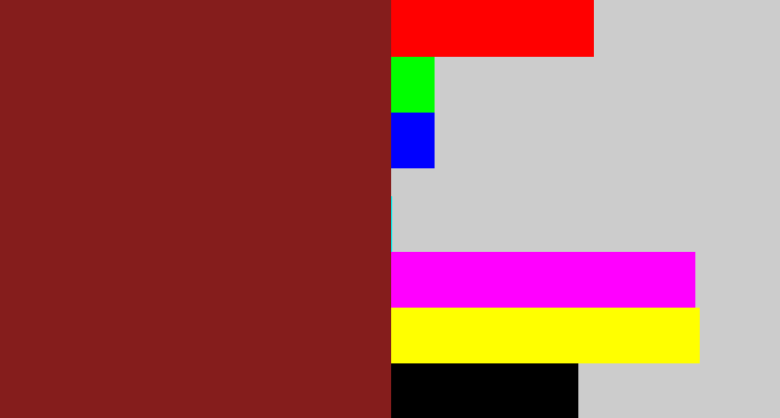 Hex color #851d1c - red brown