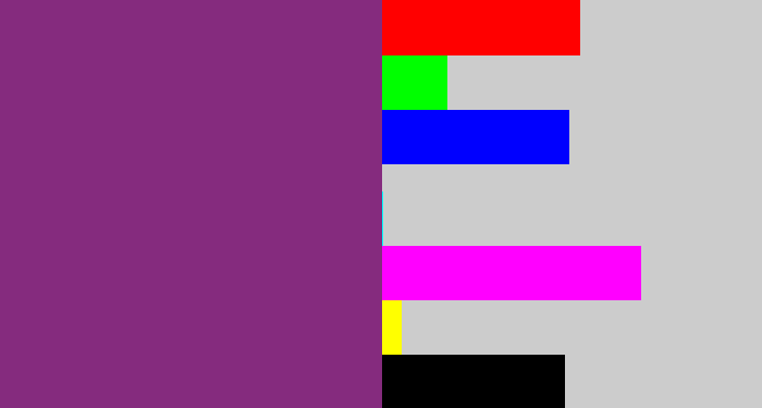 Hex color #852b7e - warm purple