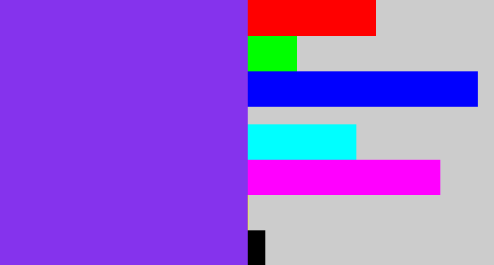 Hex color #8533ed - bluish purple