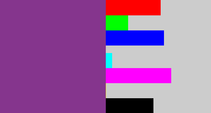 Hex color #85358d - warm purple