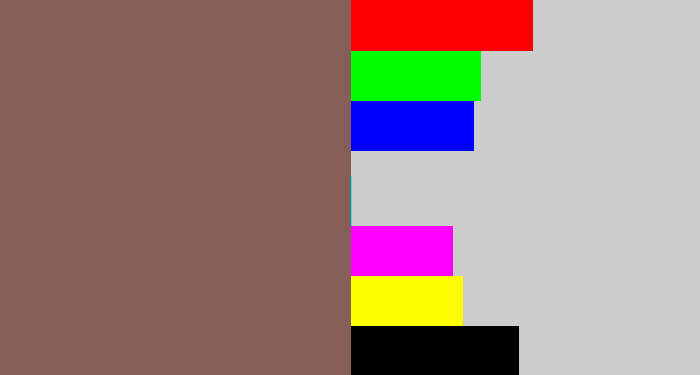 Hex color #855e5a - dark taupe