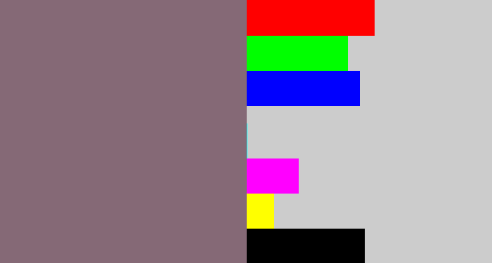Hex color #856976 - purplish grey