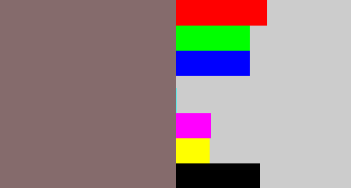 Hex color #856b6c - brownish grey