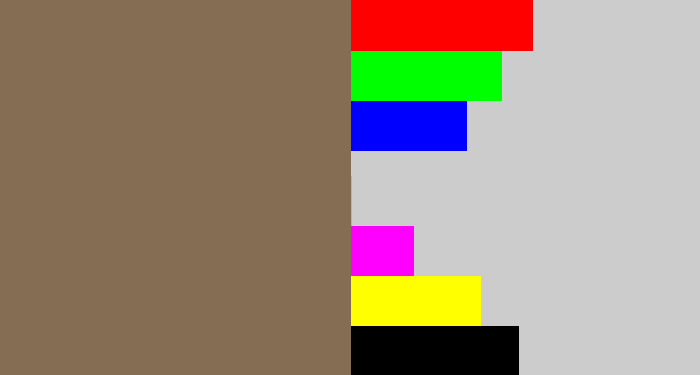 Hex color #856d54 - grey brown