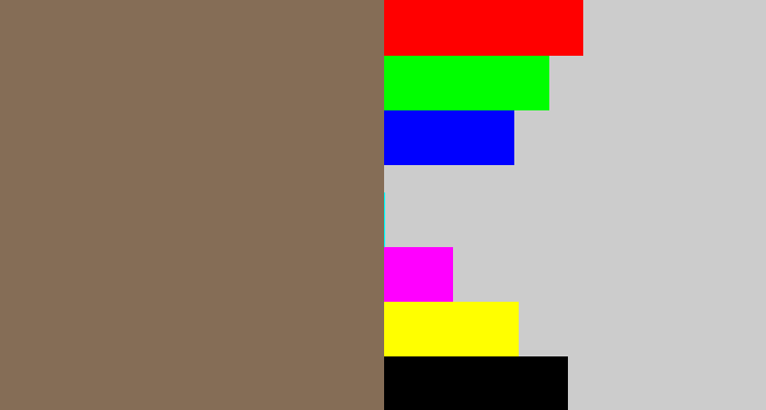 Hex color #856d56 - grey brown