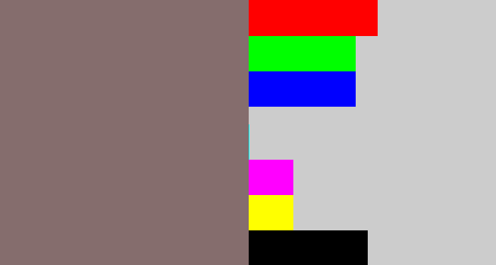 Hex color #856d6d - brownish grey