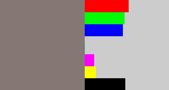 Hex color #857774 - medium grey