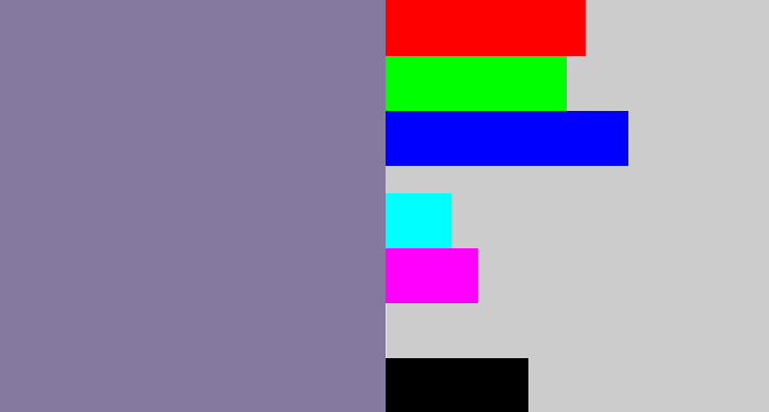 Hex color #8579a0 - greyish purple