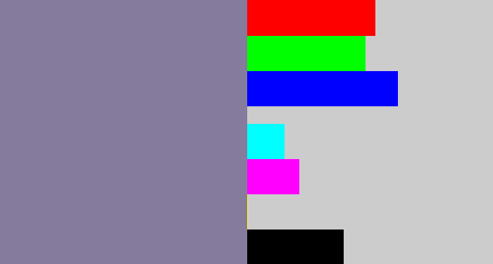 Hex color #857b9c - greyish purple