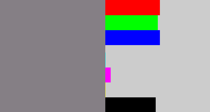Hex color #857f85 - medium grey