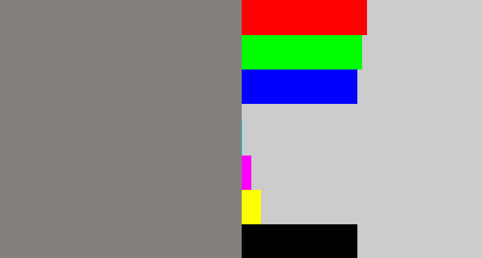 Hex color #85807b - medium grey