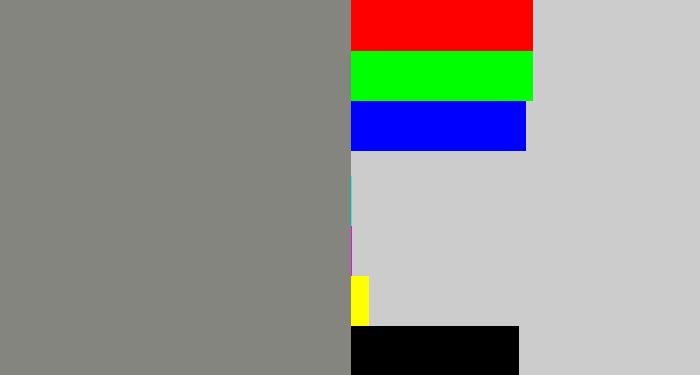 Hex color #85857f - medium grey