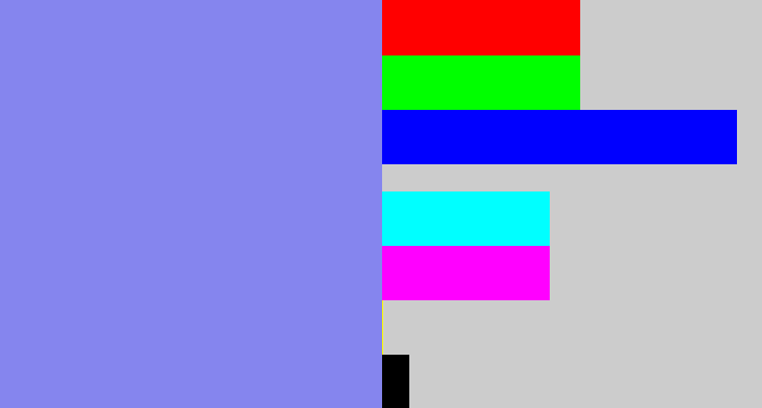 Hex color #8585ee - lavender blue