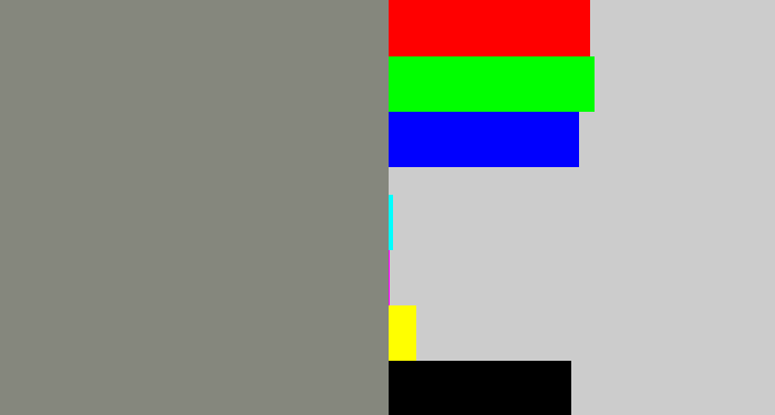Hex color #85877d - medium grey