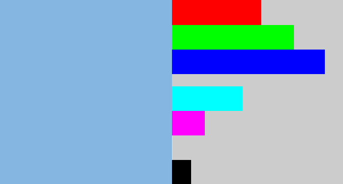 Hex color #85b6e2 - light grey blue