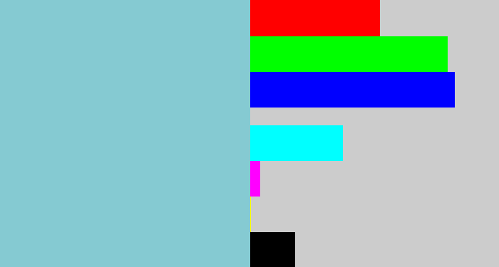 Hex color #85cad2 - light grey blue