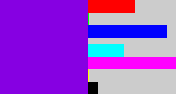 Hex color #8600e2 - violet