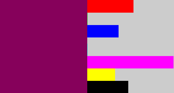 Hex color #86015b - dark magenta