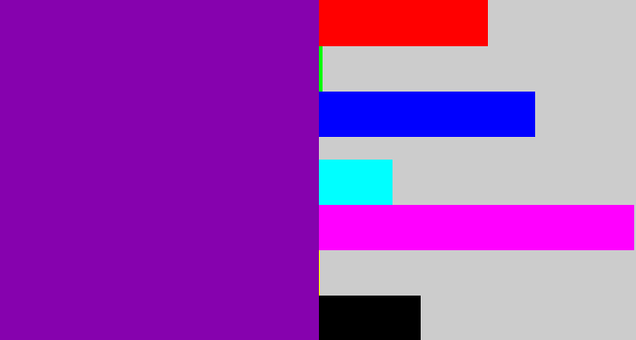 Hex color #8602ae - barney purple
