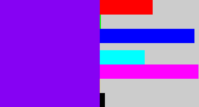 Hex color #8602f3 - vivid purple