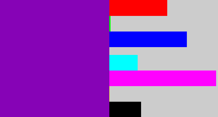 Hex color #8603b6 - purple