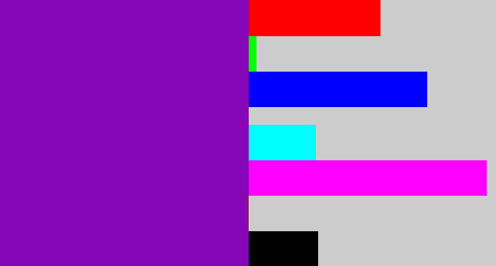 Hex color #8607b7 - purple