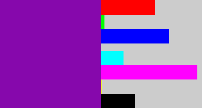 Hex color #8608ac - purple